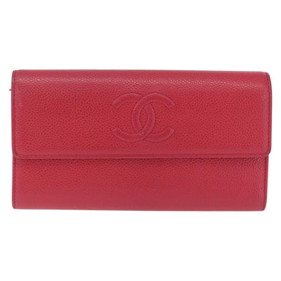 CHANEL Matelasse Long Wallet Caviar Skin Pink Silver CC Auth 212152A - 0