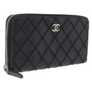 CHANEL Wild Stitch Long Wallet Leather Black Silver CC Auth 212153V-1