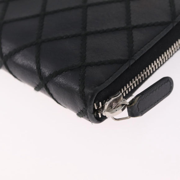 CHANEL Wild Stitch Long Wallet Leather Black Silver CC Auth 212153V