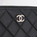 CHANEL Wild Stitch Long Wallet Leather Black Silver CC Auth 212153V-13