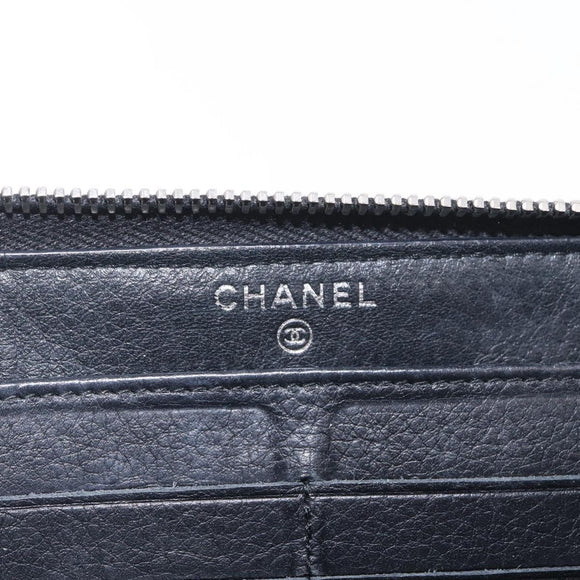 CHANEL Wild Stitch Long Wallet Leather Black Silver CC Auth 212153V