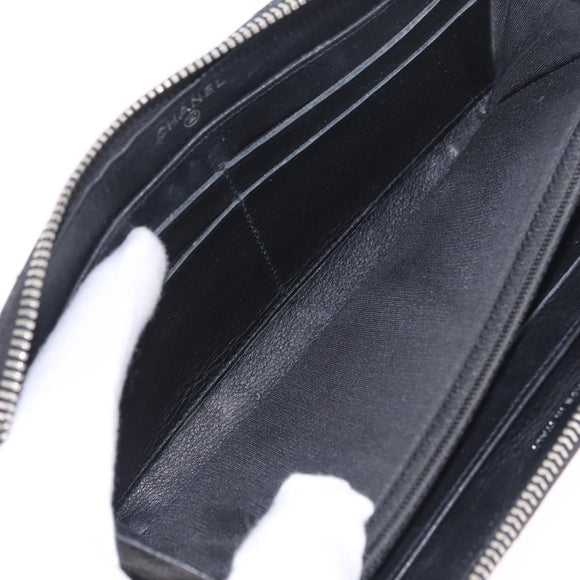 CHANEL Wild Stitch Long Wallet Leather Black Silver CC Auth 212153V