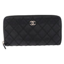 CHANEL Wild Stitch Long Wallet Leather Black Silver CC Auth 212153V-2