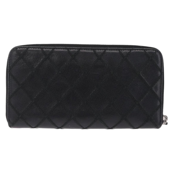 CHANEL Wild Stitch Long Wallet Leather Black Silver CC Auth 212153V
