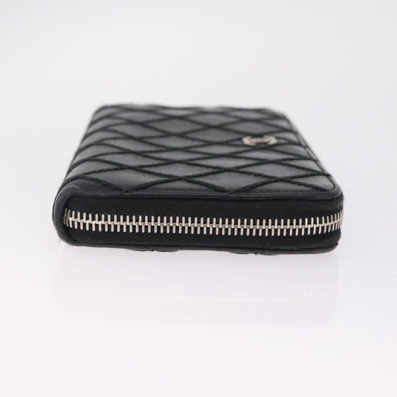 CHANEL Wild Stitch Long Wallet Leather Black Silver CC Auth 212153V