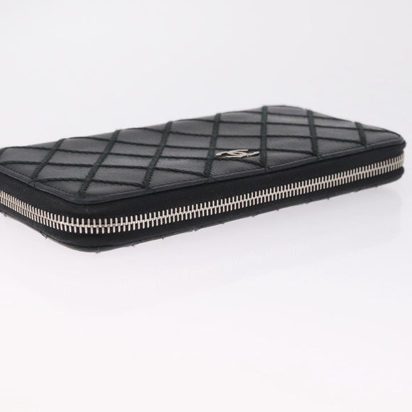 CHANEL Wild Stitch Long Wallet Leather Black Silver CC Auth 212153V