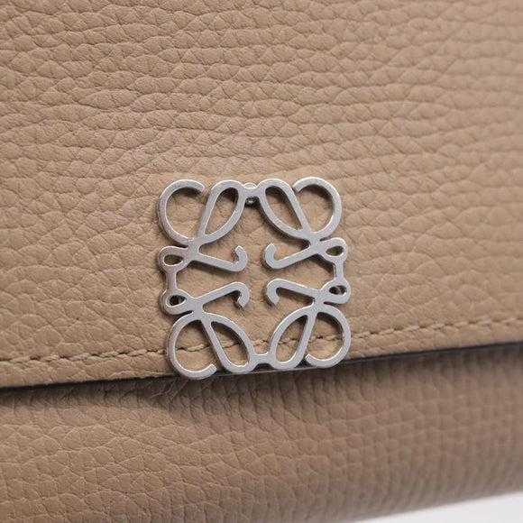 LOEWE Bifold Wallet Leather Beige Silver Auth 212160M