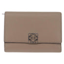 LOEWE Bifold Wallet Leather Beige Silver Auth 212160M-2
