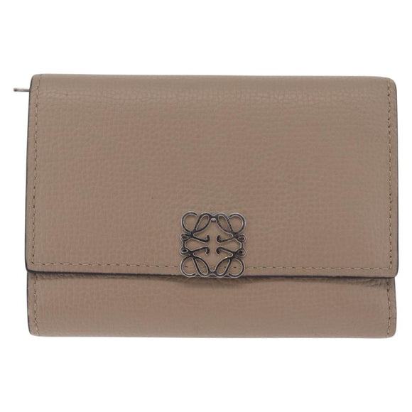 LOEWE Bifold Wallet Leather Beige Silver Auth 212160M