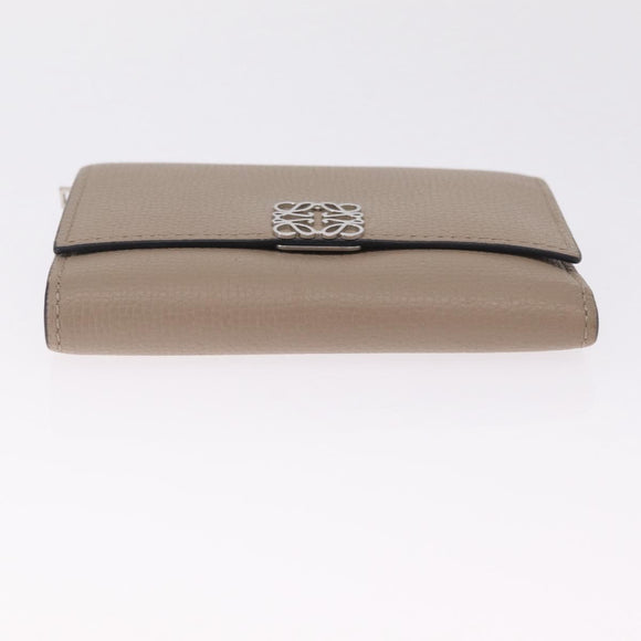 LOEWE Bifold Wallet Leather Beige Silver Auth 212160M