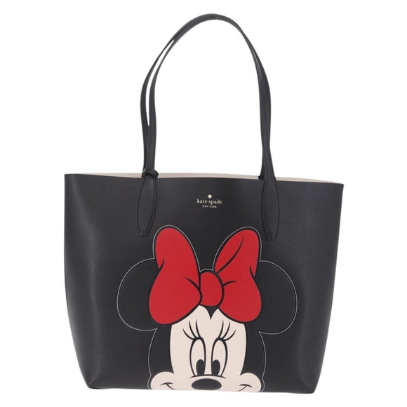 kate spade x Disney Minnie Mouse Tote Bag Leather Black Auth 212406M