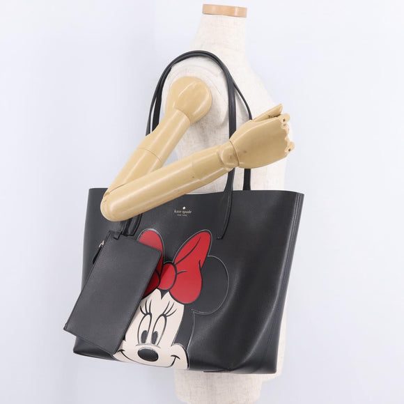 kate spade x Disney Minnie Mouse Tote Bag Leather Black Auth 212406M