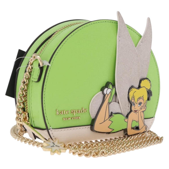 kate spade x Disney Tinkerbell Shoulder Bag Leather Green Gold Auth 212407M
