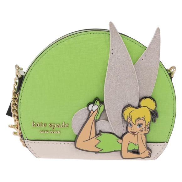 kate spade x Disney Tinkerbell Shoulder Bag Leather Green Gold Auth 212407M