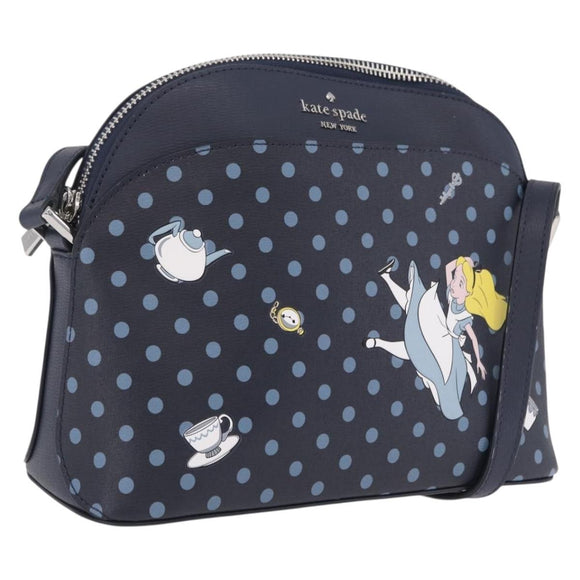 kate spade x Disney Alice in Wonderland Bag Leather Navy Silver Auth 212411M