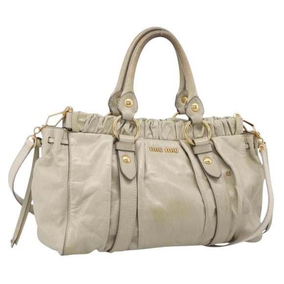 Miu Miu Hand Bag Leather 2way Beige Gold Auth 212414A