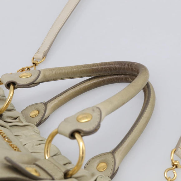 Miu Miu Hand Bag Leather 2way Beige Gold Auth 212414A