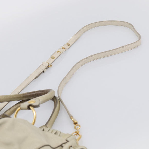 Miu Miu Hand Bag Leather 2way Beige Gold Auth 212414A