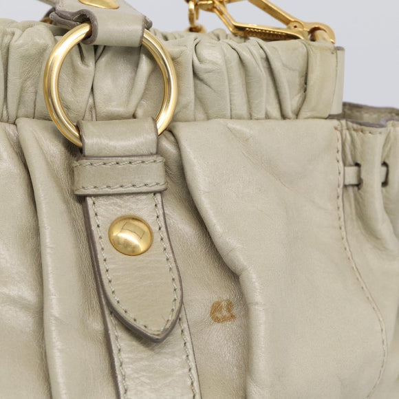 Miu Miu Hand Bag Leather 2way Beige Gold Auth 212414A