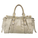 Miu Miu Hand Bag Leather 2way Beige Gold Auth 212414A-3