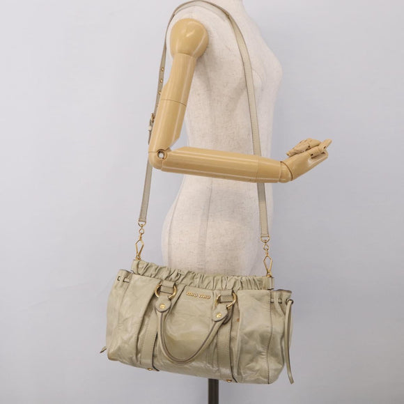 Miu Miu Hand Bag Leather 2way Beige Gold Auth 212414A
