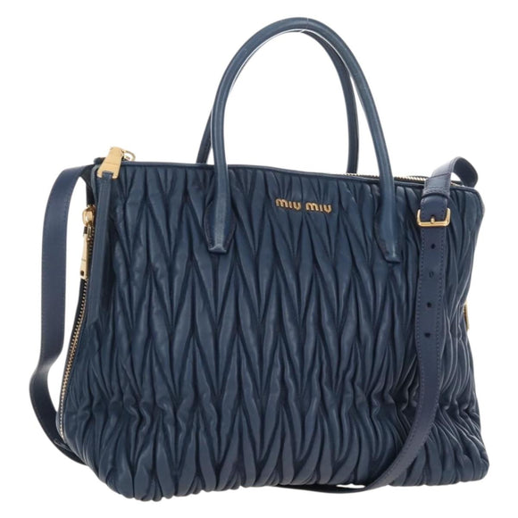 Miu Miu Matelasse Hand Bag Leather 2way Blue Gold Auth 212419M