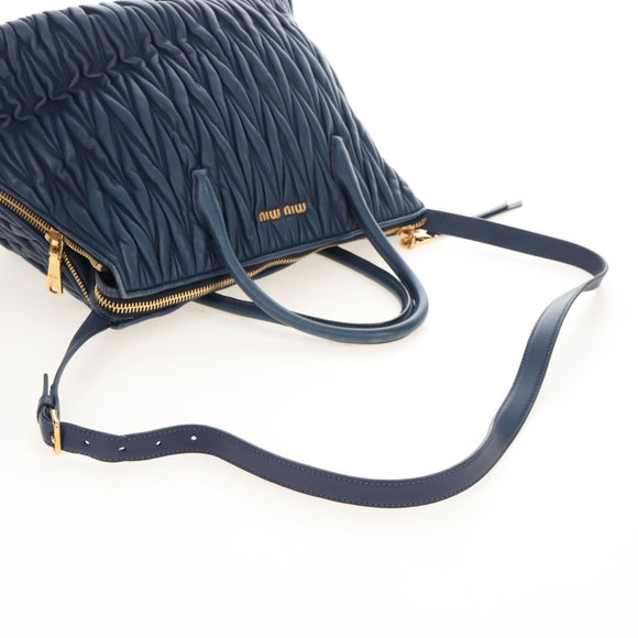 Miu Miu Matelasse Hand Bag Leather 2way Blue Gold Auth 212419M