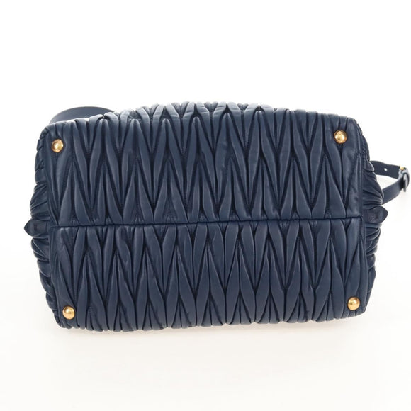 Miu Miu Matelasse Hand Bag Leather 2way Blue Gold Auth 212419M