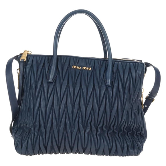 Miu Miu Matelasse Hand Bag Leather 2way Blue Gold Auth 212419M