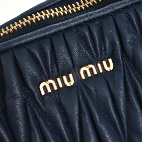 Miu Miu Matelasse Hand Bag Leather 2way Blue Gold Auth 212419M