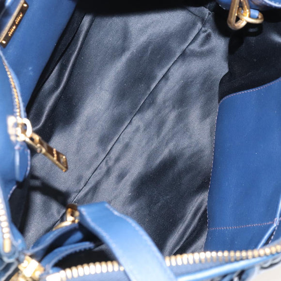 Miu Miu Matelasse Hand Bag Leather 2way Blue Gold Auth 212419M