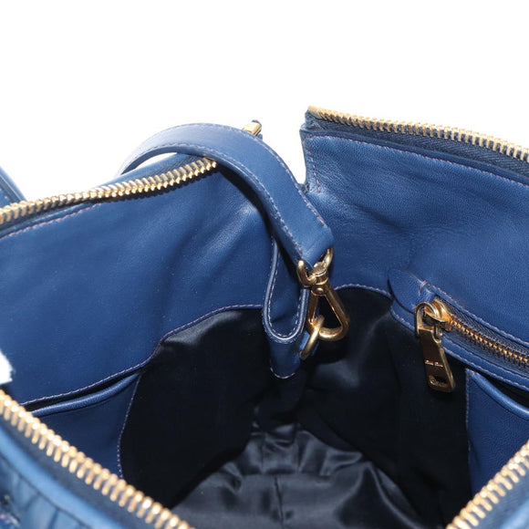 Miu Miu Matelasse Hand Bag Leather 2way Blue Gold Auth 212419M