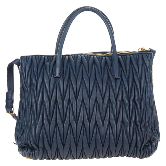 Miu Miu Matelasse Hand Bag Leather 2way Blue Gold Auth 212419M