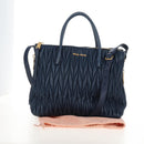 Miu Miu Matelasse Hand Bag Leather 2way Blue Gold Auth 212419M-33