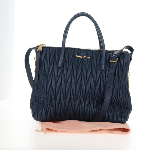 Miu Miu Matelasse Hand Bag Leather 2way Blue Gold Auth 212419M