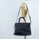Miu Miu Matelasse Hand Bag Leather 2way Blue Gold Auth 212419M-34