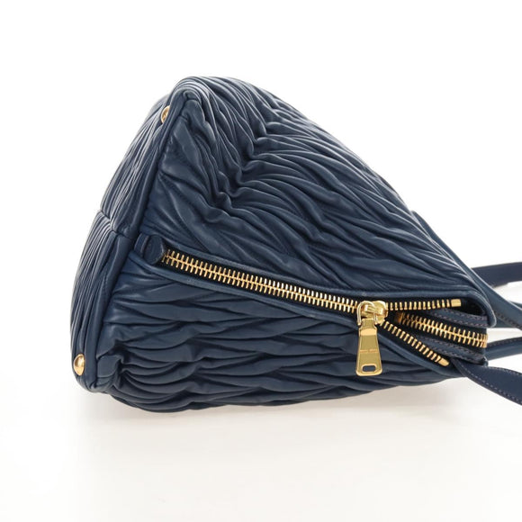 Miu Miu Matelasse Hand Bag Leather 2way Blue Gold Auth 212419M