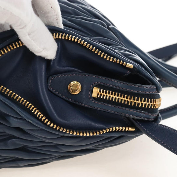 Miu Miu Matelasse Hand Bag Leather 2way Blue Gold Auth 212419M