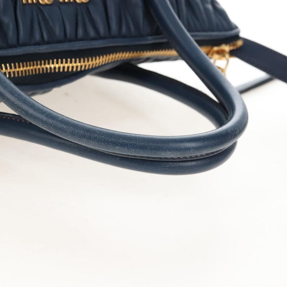Miu Miu Matelasse Hand Bag Leather 2way Blue Gold Auth 212419M