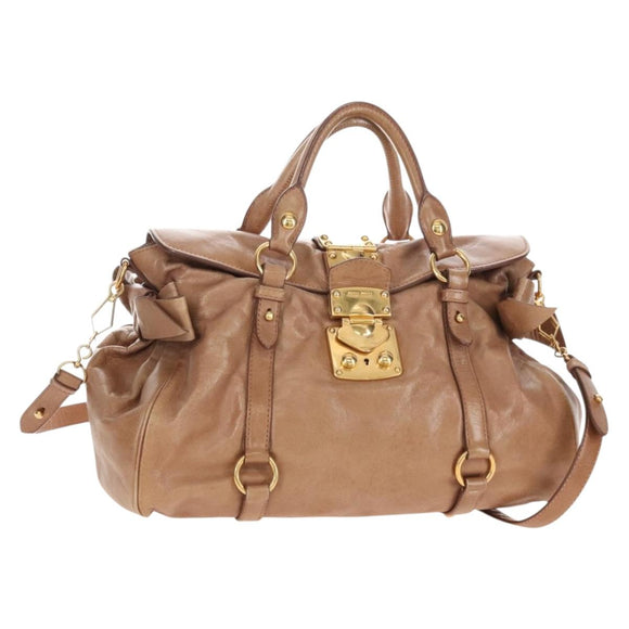 Miu Miu Hand Bag Leather 2way Beige Gold Auth 212421M