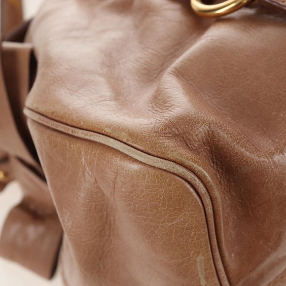 Miu Miu Hand Bag Leather 2way Beige Gold Auth 212421M