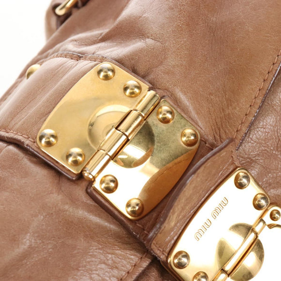 Miu Miu Hand Bag Leather 2way Beige Gold Auth 212421M