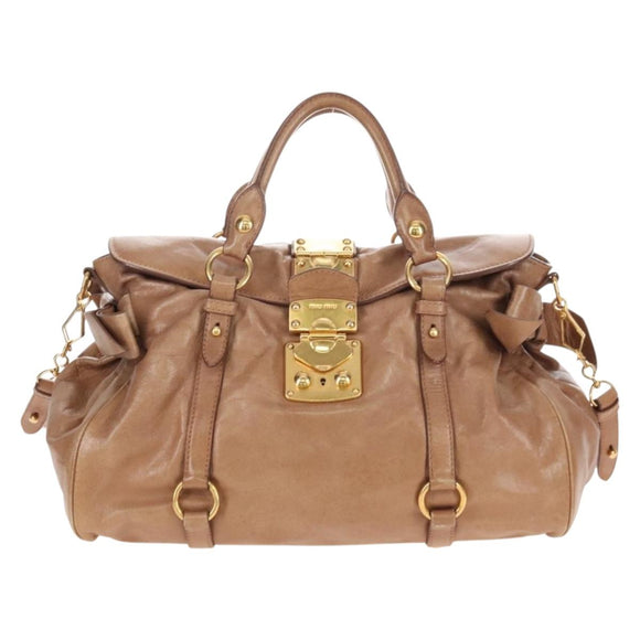 Miu Miu Hand Bag Leather 2way Beige Gold Auth 212421M