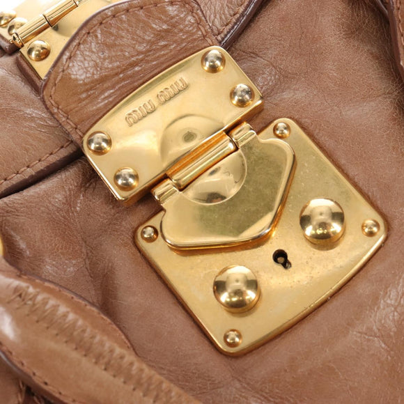 Miu Miu Hand Bag Leather 2way Beige Gold Auth 212421M