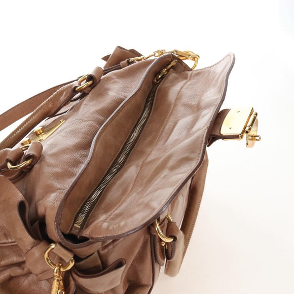 Miu Miu Hand Bag Leather 2way Beige Gold Auth 212421M