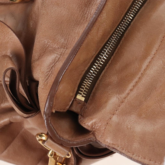 Miu Miu Hand Bag Leather 2way Beige Gold Auth 212421M