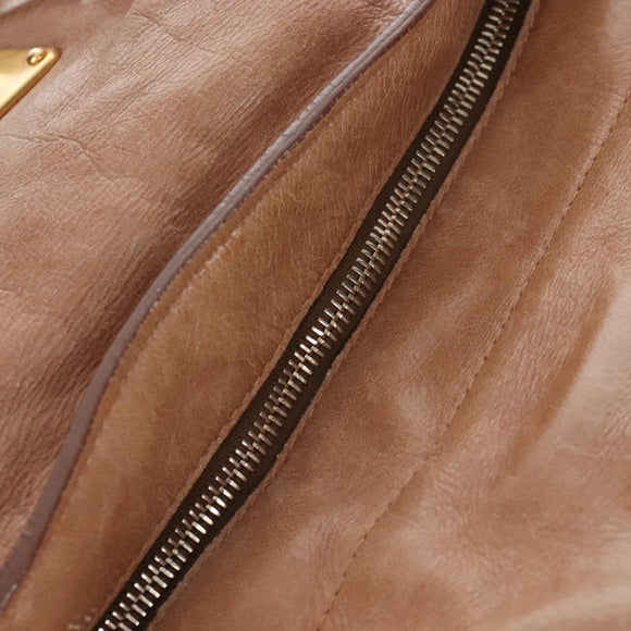 Miu Miu Hand Bag Leather 2way Beige Gold Auth 212421M