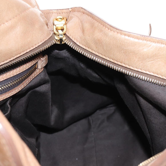Miu Miu Hand Bag Leather 2way Beige Gold Auth 212421M