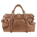 Miu Miu Hand Bag Leather 2way Beige Gold Auth 212421M-3