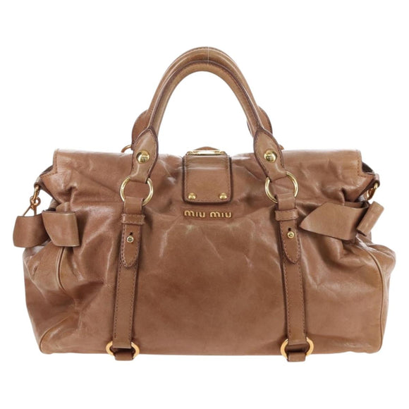 Miu Miu Hand Bag Leather 2way Beige Gold Auth 212421M